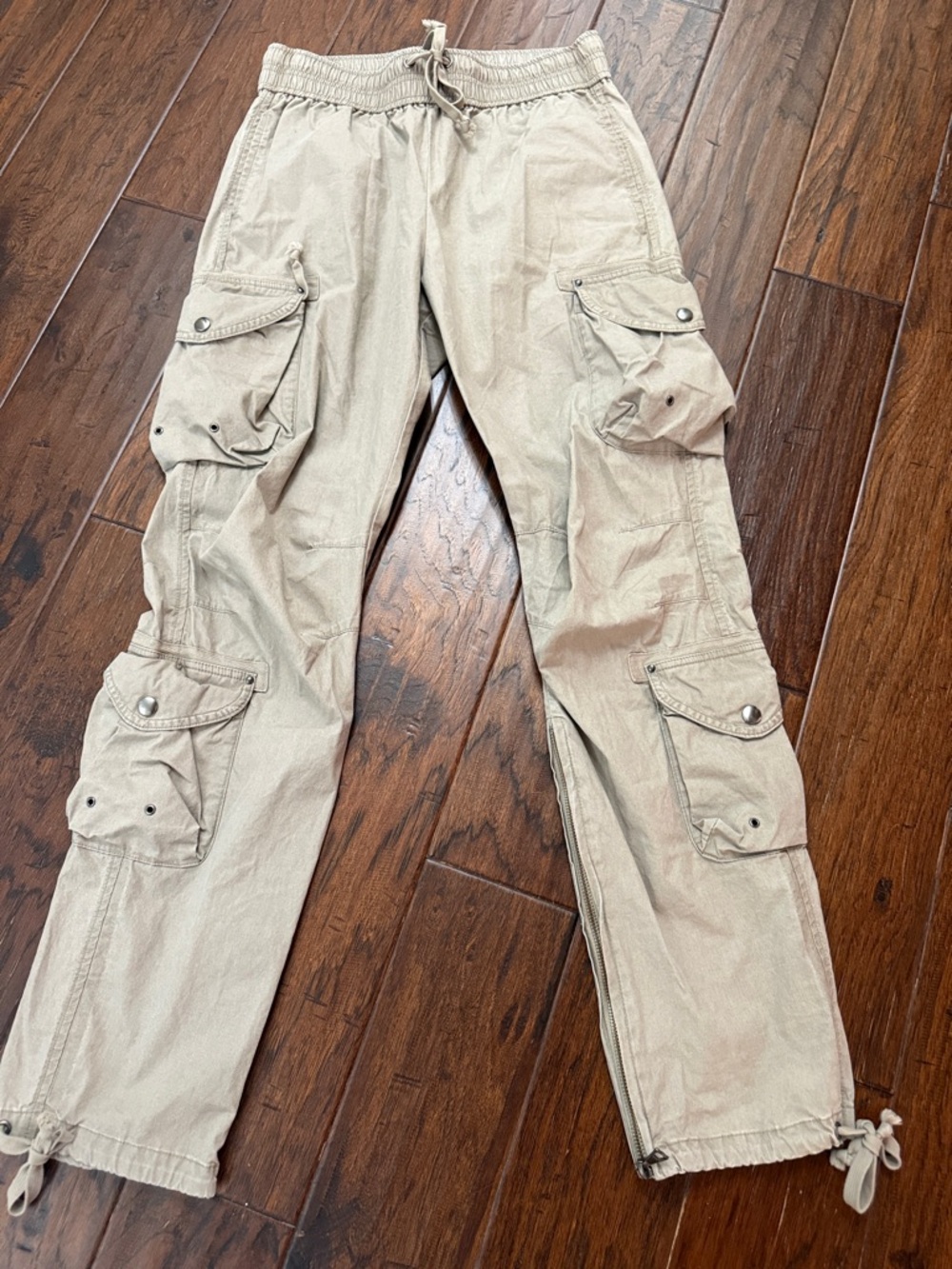 John Elliott Khaki Drawstring Cargo Pants with Multi Pockets